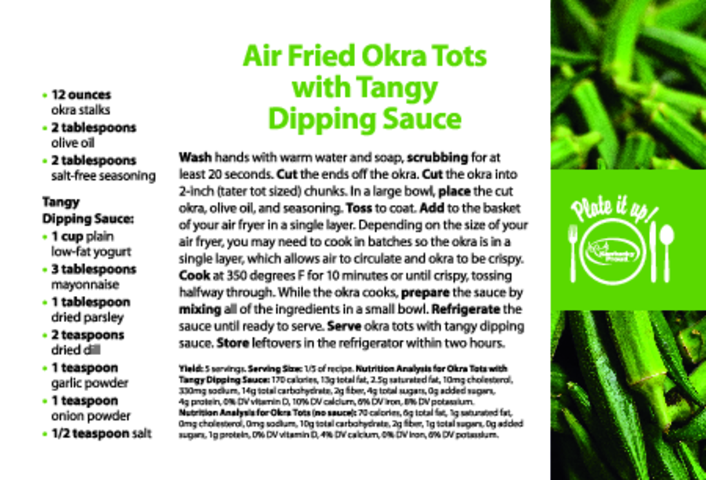 Air Fried Okra Tots with Tangy Dipping Sauce Recipe Card - Click to go to the full recipe